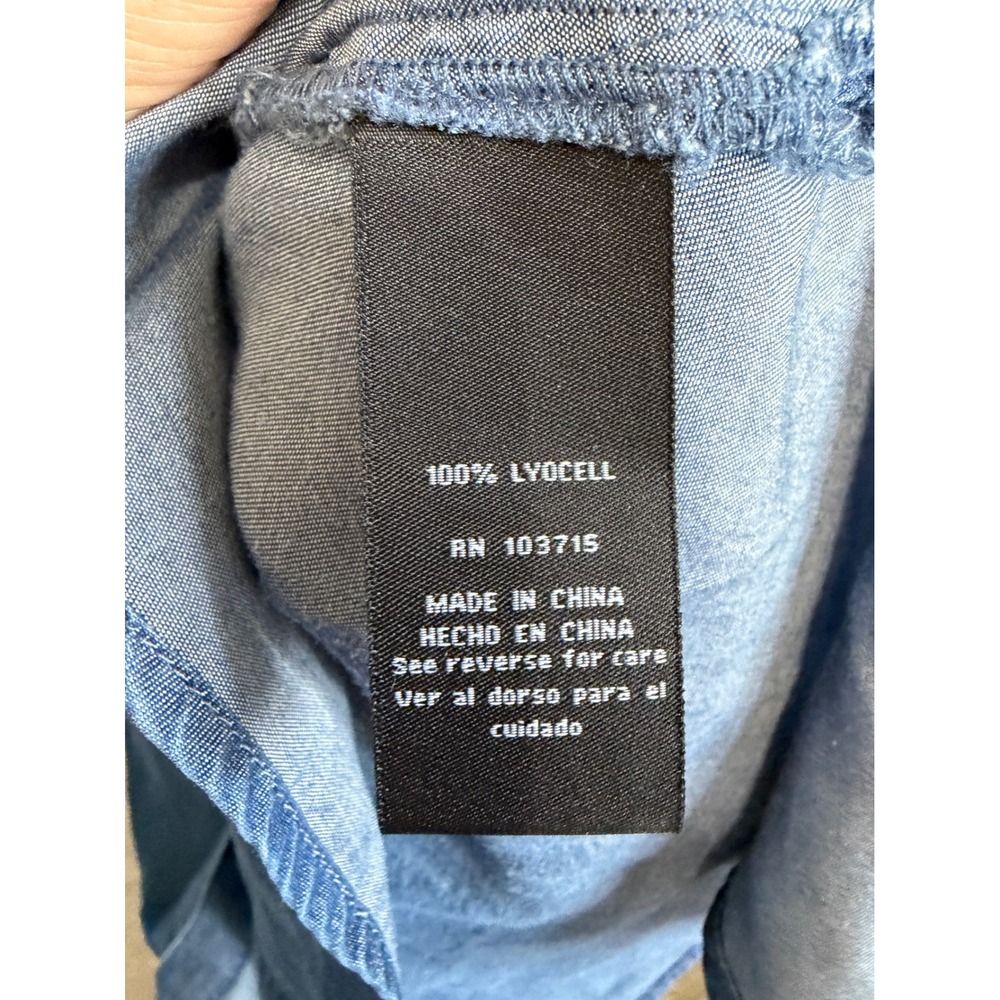Zac & Rachel Woman 2X Dark Wash Lyocell Denim Blue Roll Tab Button Down Shirt - Picture 5 of 11